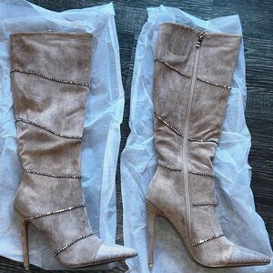 Tan Knee-High Faux Suede Women's Boots